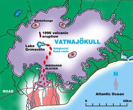 Carte jökulhlaup de Novembre 1996